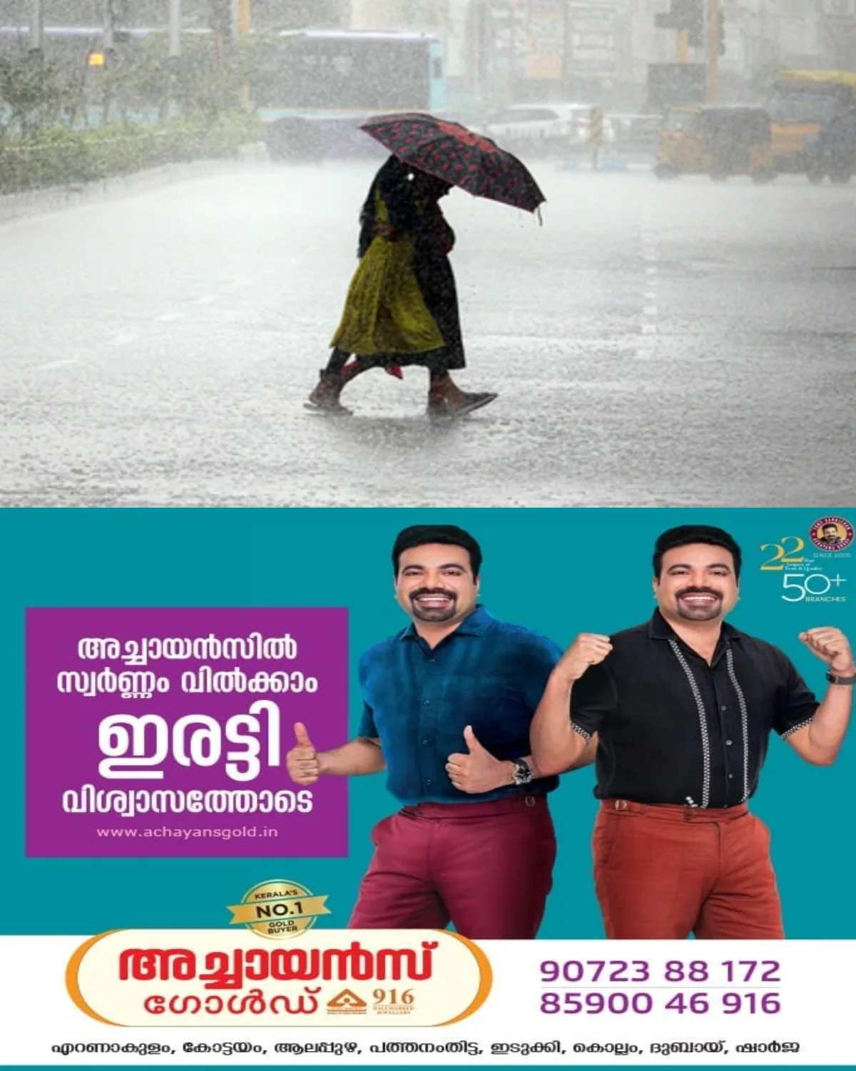 സംസ്ഥാനത്ത് മഴ മുന്നറിയിപ്പില്‍ മാറ്റം; നാളെ രണ്ട് ജില്ലകളിൽ മഞ്ഞ അലർട്ട് പ്രഖ്യാപിച്ചു 