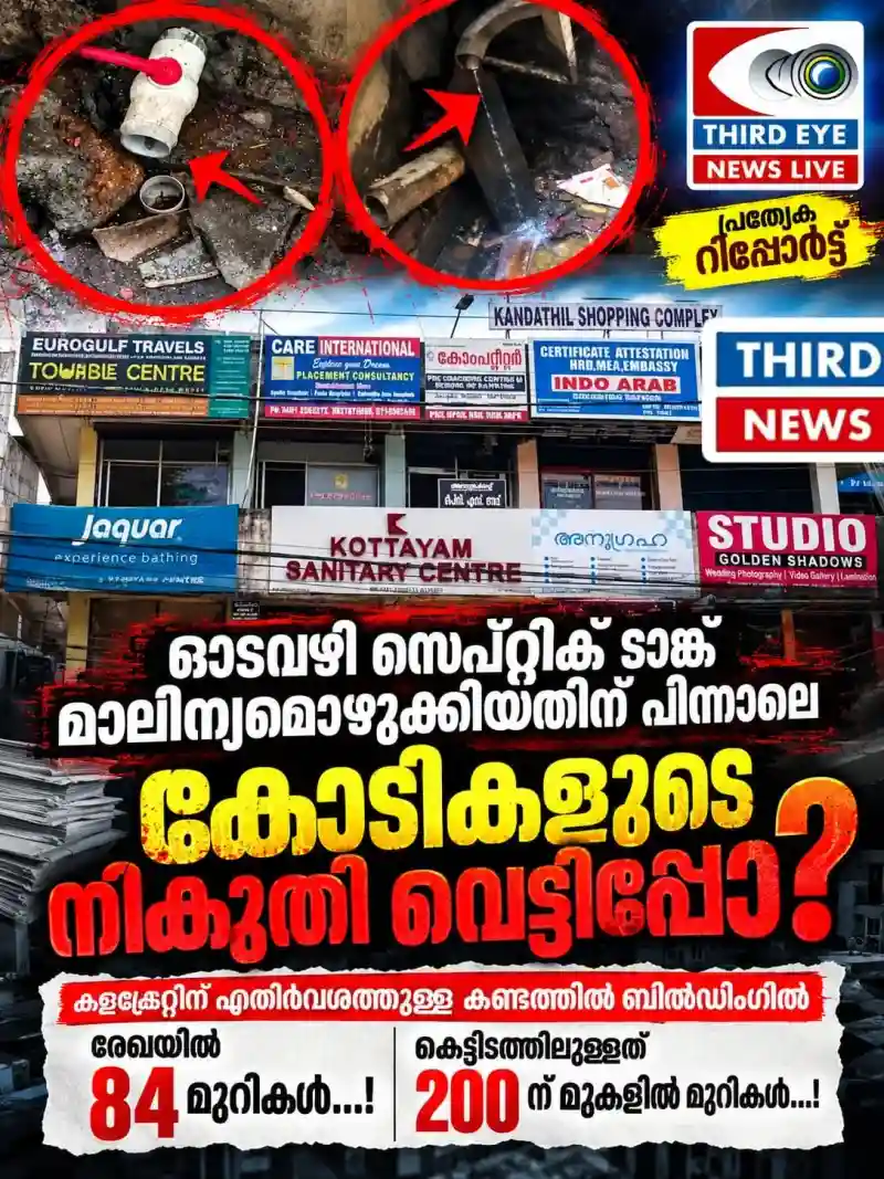 കളക്ട്രേറ്റിന് എതിർവശത്തുള്ള കണ്ടത്തിൽ ബിൽഡിംഗിൽ നടക്കുന്നത് കോടികളുടെ നികുതി വെട്ടിപ്പ്; അൻപതിനായിരത്തോളം സ്ക്വയർ ഫീറ്റ് വലിപ്പമുള്ള കെട്ടിടത്തിലുള്ളത് 200 ന് മുകളിൽ മുറികൾ; നഗരസഭയുടെ രേഖകളിലുള്ളത് 84 മുറികൾ മാത്രം; വലിപ്പം 22404 സ്ക്വയർ ഫീറ്റ് മാത്രം; ജിഎസ്ടി വകുപ്പിനേയും നഗരസഭയേയും വെട്ടിക്കുന്നത് കോടികൾ; സീവേജ് ട്രീറ്റ്മെൻ്റ് പ്ലാൻ്റ് ഇല്ലാതെ അനധികൃതമായി പ്രവർത്തിക്കുന്ന കണ്ടത്തിൽ ഗ്രൂപ്പിൻ്റെ നാല് ലോഡ്ജുകൾക്കും നോട്ടീസ് അയച്ച് കോട്ടയം നഗരസഭ