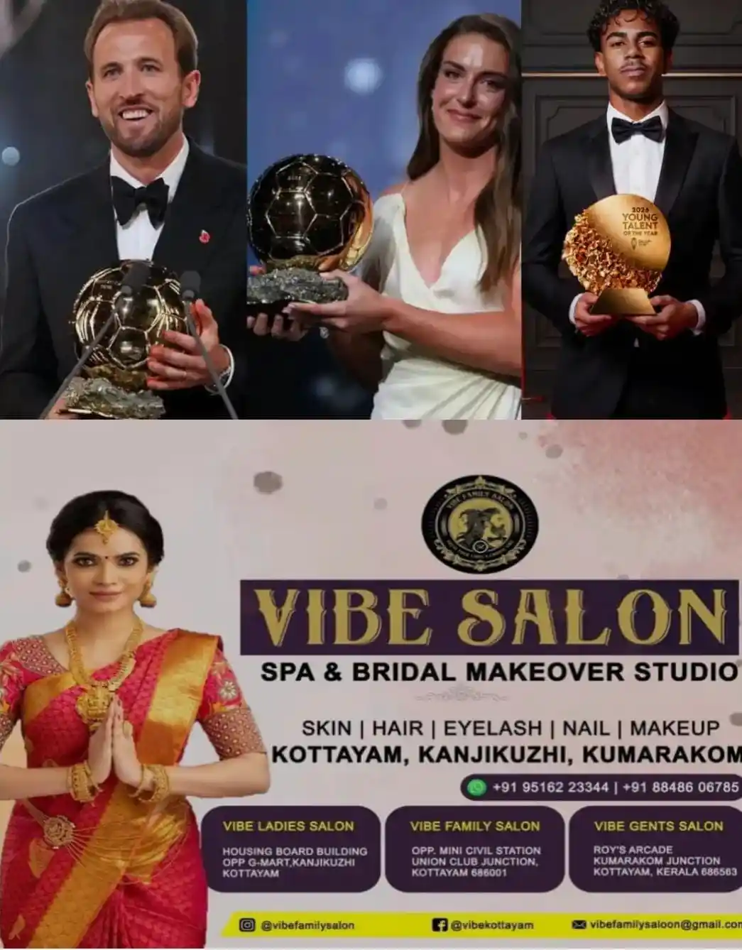 ബാലണ് ഡി ഓര് പുരസ്കാരങ്ങള് പ്രഖ്യാപിച്ചു; ഹാരി കെയ്ൻ മികച്ച പുരുഷ താരം; അലക്സിയ പ്യുട്ടയാസ് വനിതാ താരം; മൂന്നാം തവണയും ലമീൻ യമാല് മികച്ച യുവതാരം