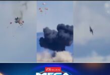 യുഎസ് നാവികസേനയുടെ യുദ്ധവിമാനങ്ങൾ എയർ ഷോയ്ക്കിടെ കൂട്ടിയിടിച്ചു;പാരച്യൂട്ടിൽ രക്ഷപെട്ട് പൈലറ്റുമാർ, അമേരിക്കയ്ക്ക് വൻ നഷ്ടം