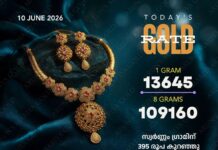 സ്വർണവില കുത്തനെ താഴേക്ക്; ഇന്ന്(10/06/26) ഒറ്റയടിക്ക് ഗ്രാമിന് കുറഞ്ഞത് 395 രൂപ, അറിയാം കോട്ടയം അരുൺസ് മരിയ ഗോൾഡിലെ സ്വർണവില