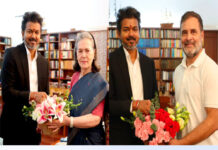 തമിഴ്നാട് മുഖ്യമന്ത്രി വിജയ് രാഹുൽ ഗാന്ധിയുമായും സോണിയ ഗാന്ധിയുമായും കൂടിക്കാഴ്ച നടത്തി;ദില്ലിയിലെ സോണിയ ഗാന്ധിയുടെ 10 ജൻപഥിലെ വസതിയിലെത്തിയാണ് വിജയ് ഇരുവരെയും കണ്ടത്